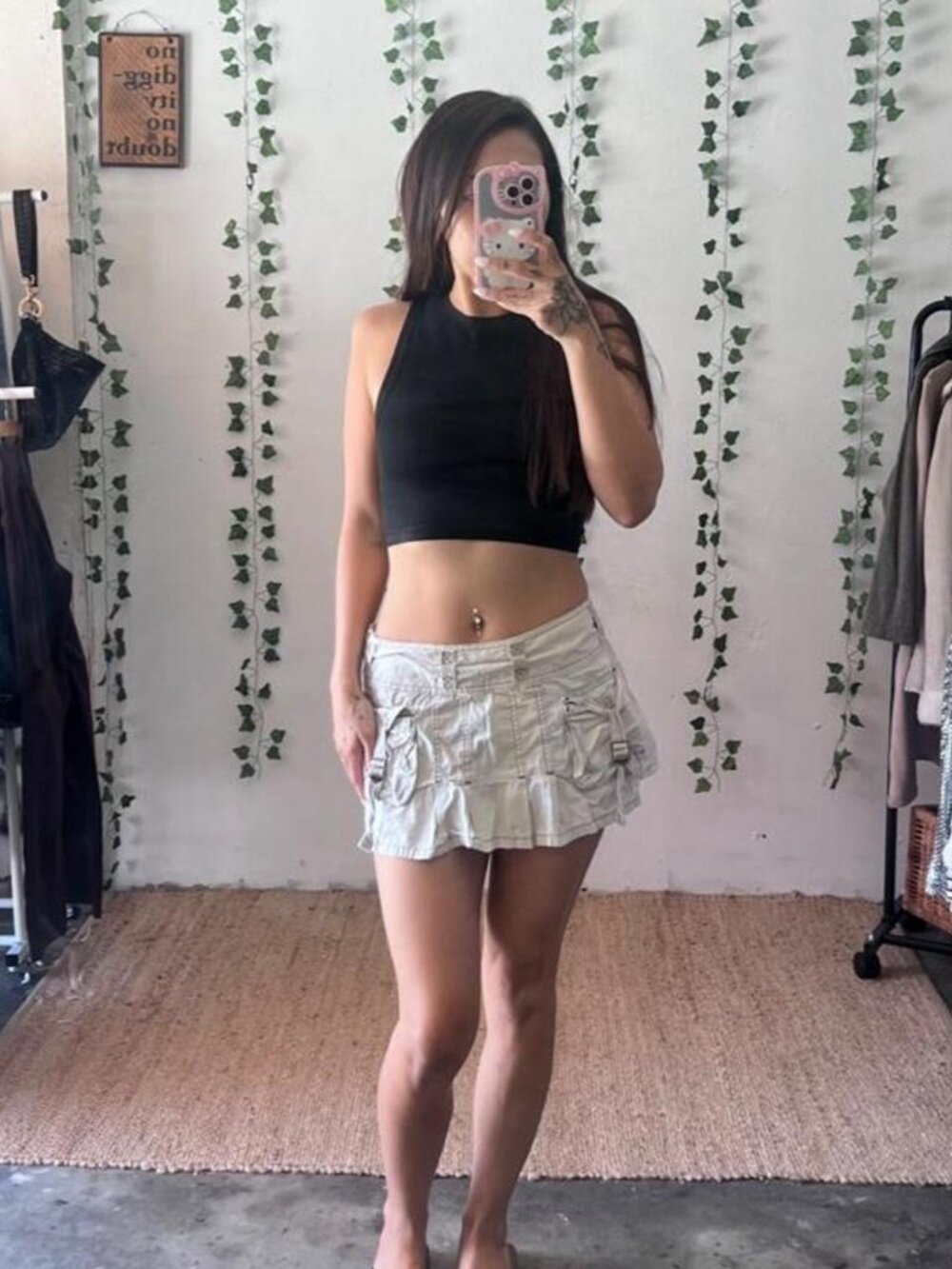 BDG cream cargo mini skirt with ruffled hem size small